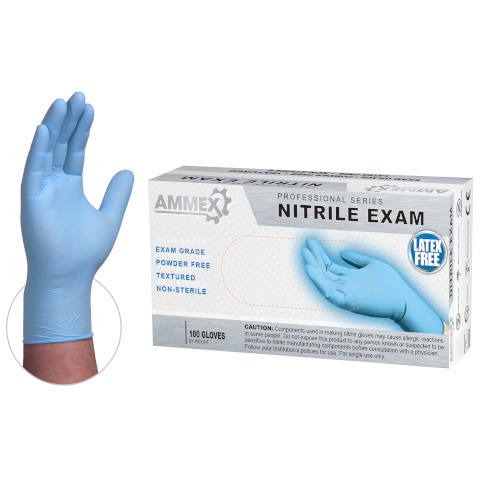 Ammex Medical Blue Exam 3.0 Mil Nitrile Glove - Small APFN42100