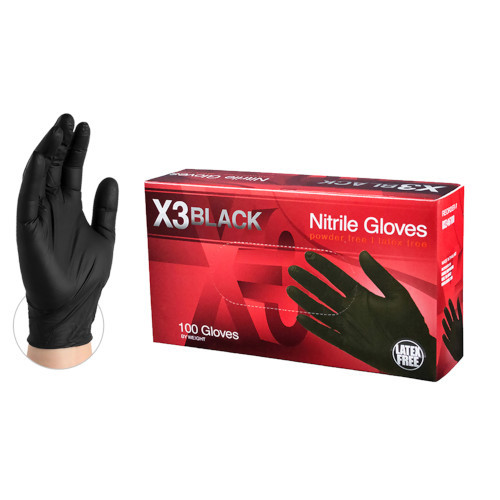 Ammex X3 BLACK Exam 3.0 Mil Nitrile Glove - Medium BX344100