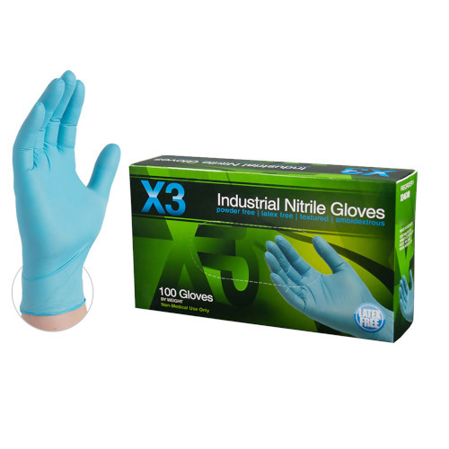 Ammex X3 Blue Exam 3.0 Mil Nitrile Glove - Large X346100